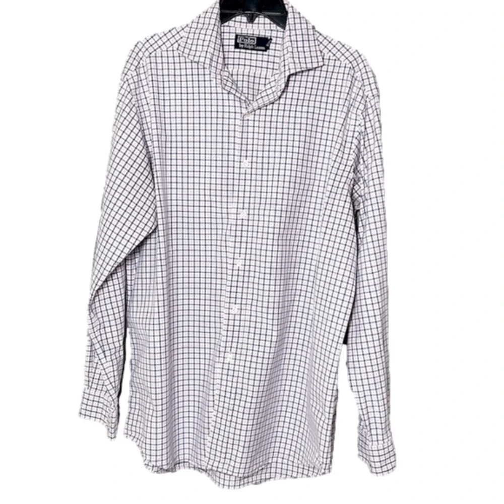 Vintage polo ralph lauren white, pink, & blue men’s button down shirt - sz large